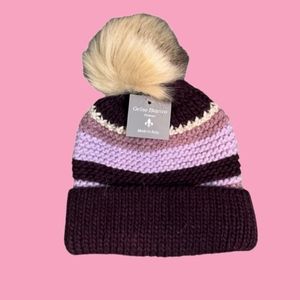 NWT Gelso Bianco beanie knit hat fur pom Pom
